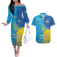 Personalized Crimean Tatar Flag Day Couples Matching Off The Shoulder Long Sleeve Dress and Hawaiian Shirt Ukraine Crimea Map