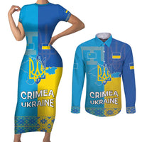Personalized Crimean Tatar Flag Day Couples Matching Short Sleeve Bodycon Dress and Long Sleeve Button Shirt Ukraine Crimea Map