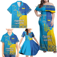 Personalized Crimean Tatar Flag Day Family Matching Off Shoulder Maxi Dress and Hawaiian Shirt Ukraine Crimea Map