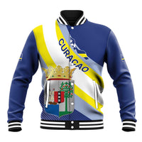 Personalized Curacao Coat of Arms Baseball Jacket Map Flag Style