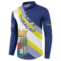 Personalized Curacao Coat of Arms Button Sweatshirt Map Flag Style