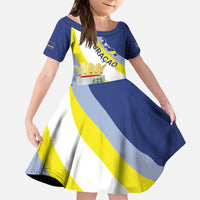 Personalized Curacao Coat of Arms Kid Short Sleeve Dress Map Flag Style