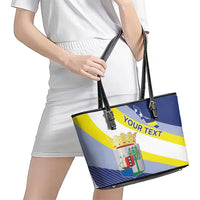 Personalized Curacao Coat of Arms Leather Tote Bag Map Flag Style