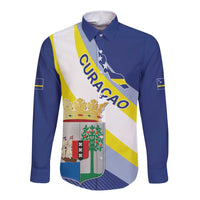Personalized Curacao Coat of Arms Long Sleeve Button Shirt Map Flag Style
