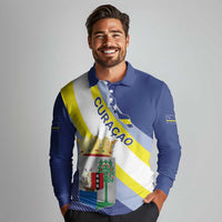 Personalized Curacao Coat of Arms Long Sleeve Polo Shirt Map Flag Style