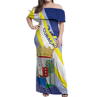 Personalized Curacao Coat of Arms Off Shoulder Maxi Dress Map Flag Style