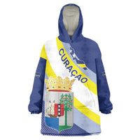 Personalized Curacao Coat of Arms Wearable Blanket Hoodie Map Flag Style