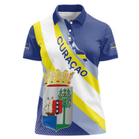 Personalized Curacao Coat of Arms Women Polo Shirt Map Flag Style