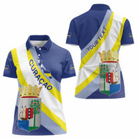 Personalized Curacao Coat of Arms Women Polo Shirt Map Flag Style