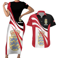 Personalized Danmark Coat of Arms Couples Matching Short Sleeve Bodycon Dress and Hawaiian Shirt Denmark Three Pale Blue Lions