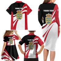 Personalized Danmark Coat of Arms Family Matching Long Sleeve Bodycon Dress and Hawaiian Shirt Denmark Three Pale Blue Lions