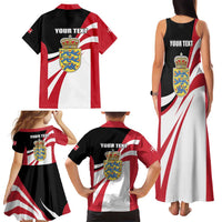 Personalized Danmark Coat of Arms Family Matching Tank Maxi Dress and Hawaiian Shirt Denmark Three Pale Blue Lions