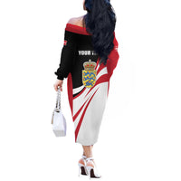 Personalized Danmark Coat of Arms Off The Shoulder Long Sleeve Dress Denmark Three Pale Blue Lions