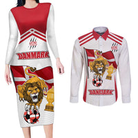 Custom Danmark Football Go Champions Couples Matching Long Sleeve Bodycon Dress and Long Sleeve Button Shirt Denmark Sporty Style