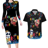 Born to Stand Out Autism Awareness Couples Matching Long Sleeve Bodycon Dress and Hawaiian Shirt Brain Mind and Yippee!