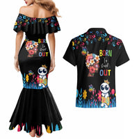 Born to Stand Out Autism Awareness Couples Matching Mermaid Dress and Hawaiian Shirt Brain Mind and Yippee!