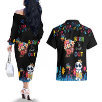 Born to Stand Out Autism Awareness Couples Matching Off The Shoulder Long Sleeve Dress and Hawaiian Shirt Brain Mind and Yippee!