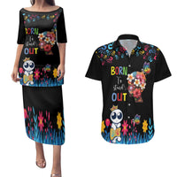 Born to Stand Out Autism Awareness Couples Matching Puletasi and Hawaiian Shirt Brain Mind and Yippee!