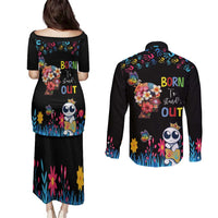 Born to Stand Out Autism Awareness Couples Matching Puletasi and Long Sleeve Button Shirt Brain Mind and Yippee!