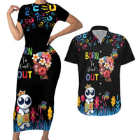 Born to Stand Out Autism Awareness Couples Matching Short Sleeve Bodycon Dress and Hawaiian Shirt Brain Mind and Yippee!