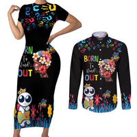 Born to Stand Out Autism Awareness Couples Matching Short Sleeve Bodycon Dress and Long Sleeve Button Shirt Brain Mind and Yippee!