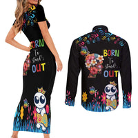 Born to Stand Out Autism Awareness Couples Matching Short Sleeve Bodycon Dress and Long Sleeve Button Shirt Brain Mind and Yippee!
