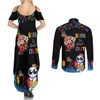Born to Stand Out Autism Awareness Couples Matching Summer Maxi Dress and Long Sleeve Button Shirt Brain Mind and Yippee!