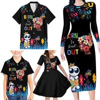 Born to Stand Out Autism Awareness Family Matching Long Sleeve Bodycon Dress and Hawaiian Shirt Brain Mind and Yippee!