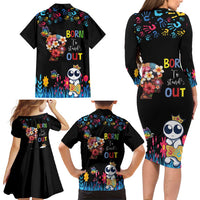 Born to Stand Out Autism Awareness Family Matching Long Sleeve Bodycon Dress and Hawaiian Shirt Brain Mind and Yippee!