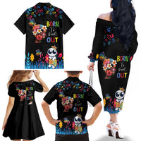 Born to Stand Out Autism Awareness Family Matching Off The Shoulder Long Sleeve Dress and Hawaiian Shirt Brain Mind and Yippee!