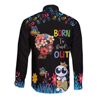 Born to Stand Out Autism Awareness Long Sleeve Button Shirt Brain Mind and Yippee!