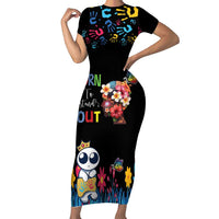 Born to Stand Out Autism Awareness Short Sleeve Bodycon Dress Brain Mind and Yippee!