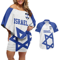 Custom Israel Football Go Champions Couples Matching Off Shoulder Short Dress and Hawaiian Shirt Sporty Style