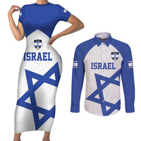 Custom Israel Football Go Champions Couples Matching Short Sleeve Bodycon Dress and Long Sleeve Button Shirt Sporty Style