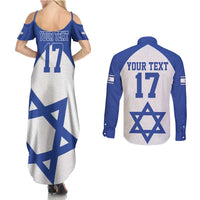Custom Israel Football Go Champions Couples Matching Summer Maxi Dress and Long Sleeve Button Shirt Sporty Style