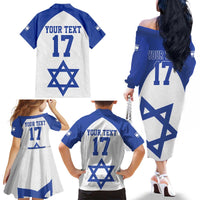 Custom Israel Football Go Champions Family Matching Off The Shoulder Long Sleeve Dress and Hawaiian Shirt Sporty Style