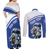Personalized Israel Lion of Judah Couples Matching Off Shoulder Maxi Dress and Long Sleeve Button Shirt Flag and Coat of arms