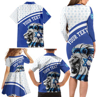 Personalized Israel Lion of Judah Family Matching Long Sleeve Bodycon Dress and Hawaiian Shirt Flag and Coat of arms