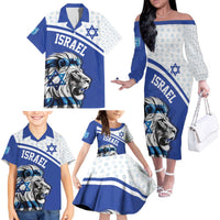 Personalized Israel Lion of Judah Family Matching Off The Shoulder Long Sleeve Dress and Hawaiian Shirt Flag and Coat of arms