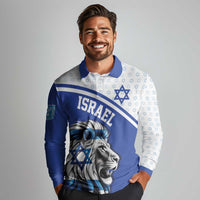 Personalized Israel Lion of Judah Long Sleeve Polo Shirt Flag and Coat of arms