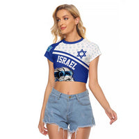Personalized Israel Lion of Judah Raglan Cropped T Shirt Flag and Coat of arms