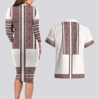 Ukraine Vyshyvanka Day Couples Matching Long Sleeve Bodycon Dress and Hawaiian Shirt Ukrainian Folk Seamless