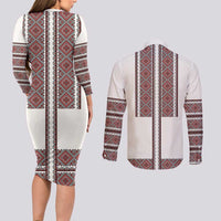 Ukraine Vyshyvanka Day Couples Matching Long Sleeve Bodycon Dress and Long Sleeve Button Shirt Ukrainian Folk Seamless