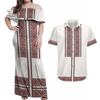 Ukraine Vyshyvanka Day Couples Matching Off Shoulder Maxi Dress and Hawaiian Shirt Ukrainian Folk Seamless