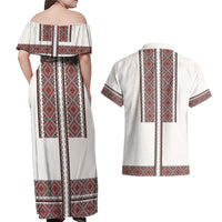 Ukraine Vyshyvanka Day Couples Matching Off Shoulder Maxi Dress and Hawaiian Shirt Ukrainian Folk Seamless