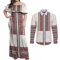 Ukraine Vyshyvanka Day Couples Matching Off Shoulder Maxi Dress and Long Sleeve Button Shirt Ukrainian Folk Seamless