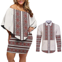 Ukraine Vyshyvanka Day Couples Matching Off Shoulder Short Dress and Long Sleeve Button Shirt Ukrainian Folk Seamless