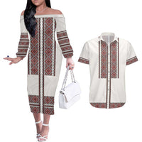 Ukraine Vyshyvanka Day Couples Matching Off The Shoulder Long Sleeve Dress and Hawaiian Shirt Ukrainian Folk Seamless