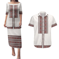 Ukraine Vyshyvanka Day Couples Matching Puletasi and Hawaiian Shirt Ukrainian Folk Seamless