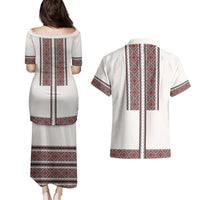 Ukraine Vyshyvanka Day Couples Matching Puletasi and Hawaiian Shirt Ukrainian Folk Seamless
